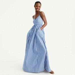 J. Crew Long Drapey Spaghetti Strap Stripe Maxi Dress Blue White Size 6